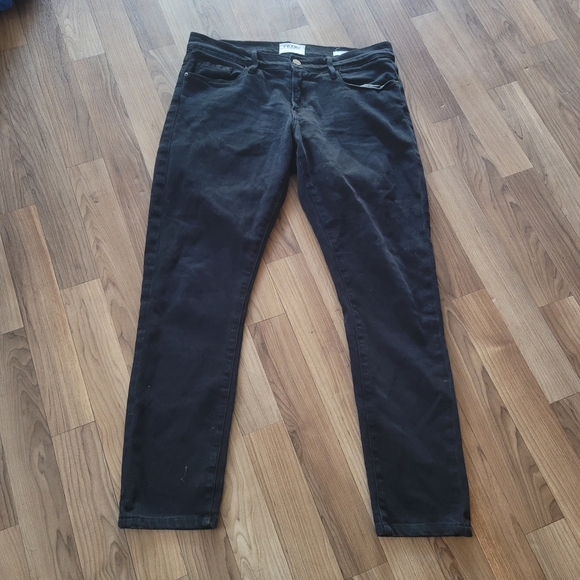 Frame Denim Denim - Frame Le Garcon Mid Rise Straight Leg Ankle Jeans Stretch Relax Noir Black Sz 27